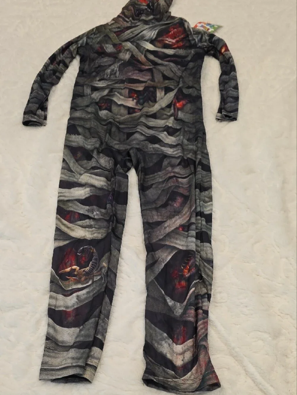 Kids Mummy Hooded Costume - Dark Gray & Red Graphic